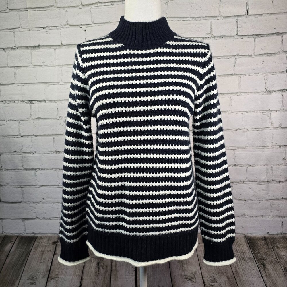 Classic Black and White Striped Turtleneck Sweater
